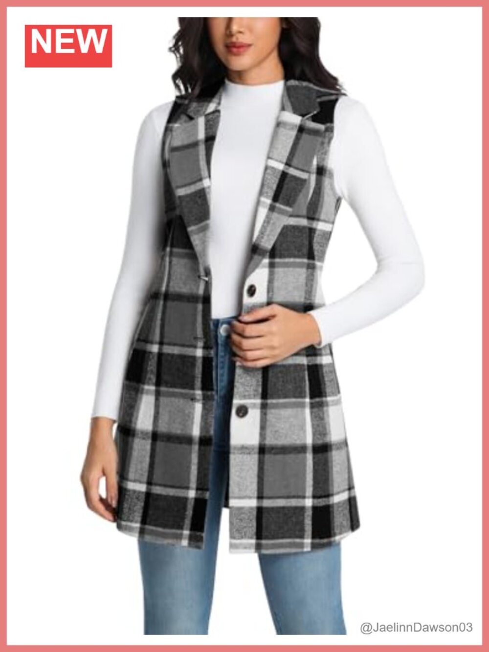 Wool Blend Plaid Sleeveless Vest Trench Coat Above Knee Length